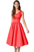 Red Scallop Neck Cinched Waist Ladylike Vintage Dress